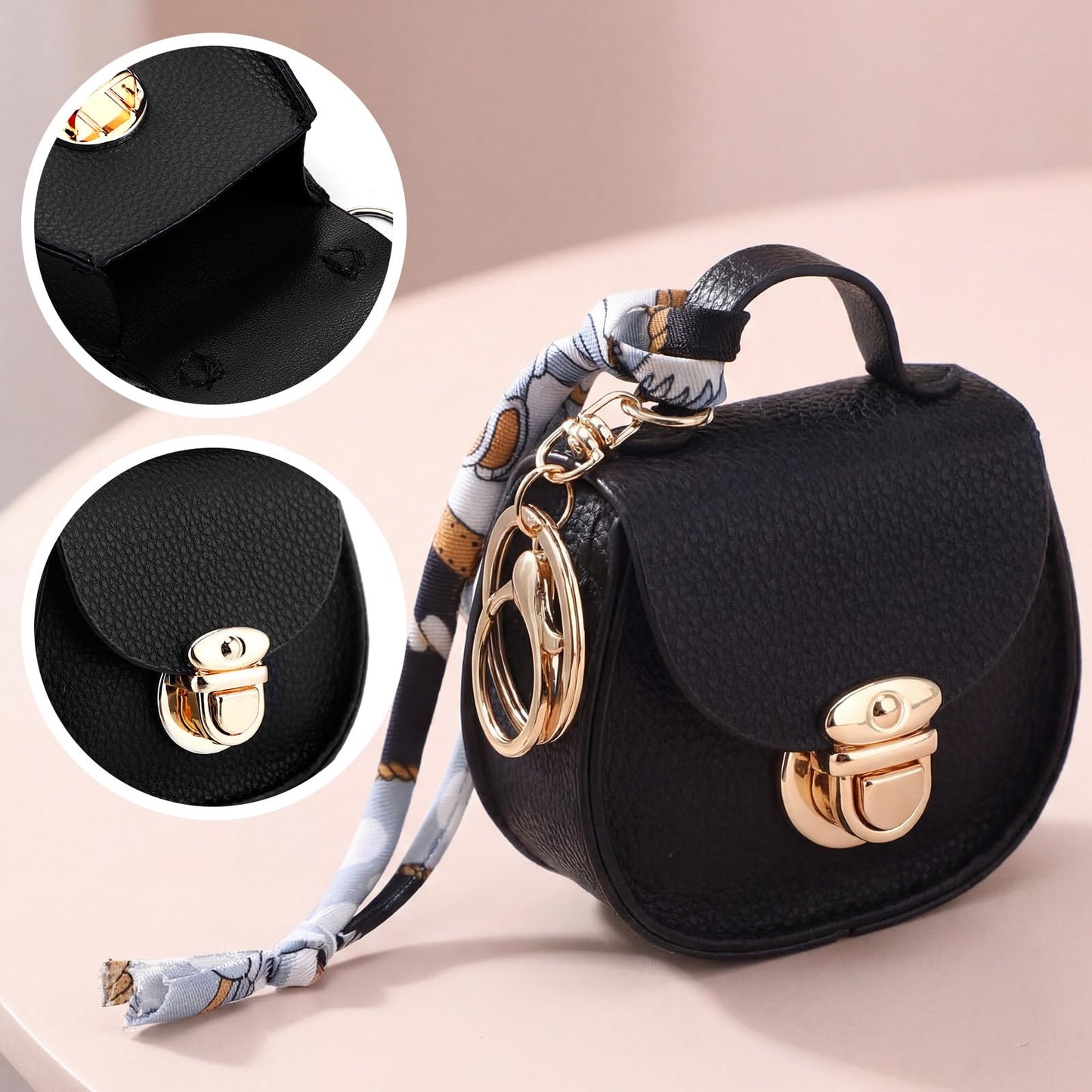 Liliaafar 5 Pcs Mini Backpack Keychain Mini Coin Purses for Women Cute PU Leather Makeup Bag with Keychain, Multi Pocket Card Holder Cable Organizer Giftable Zipper Pouch (Saddlebag)