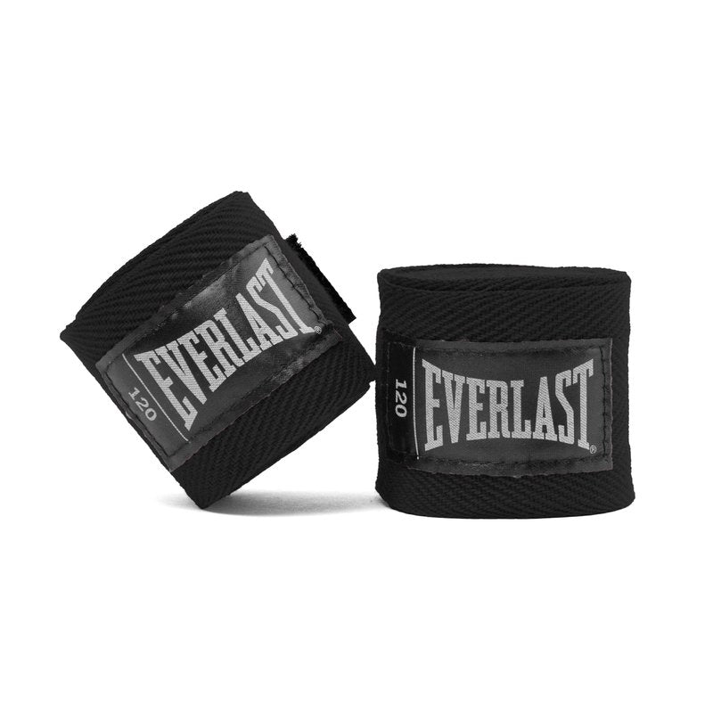 Everlast Core Handwraps 120in – Boxing Hand Wraps for Gloves, Wrist & Knuckle Support – Set of 2, Machine Washable (Black)
