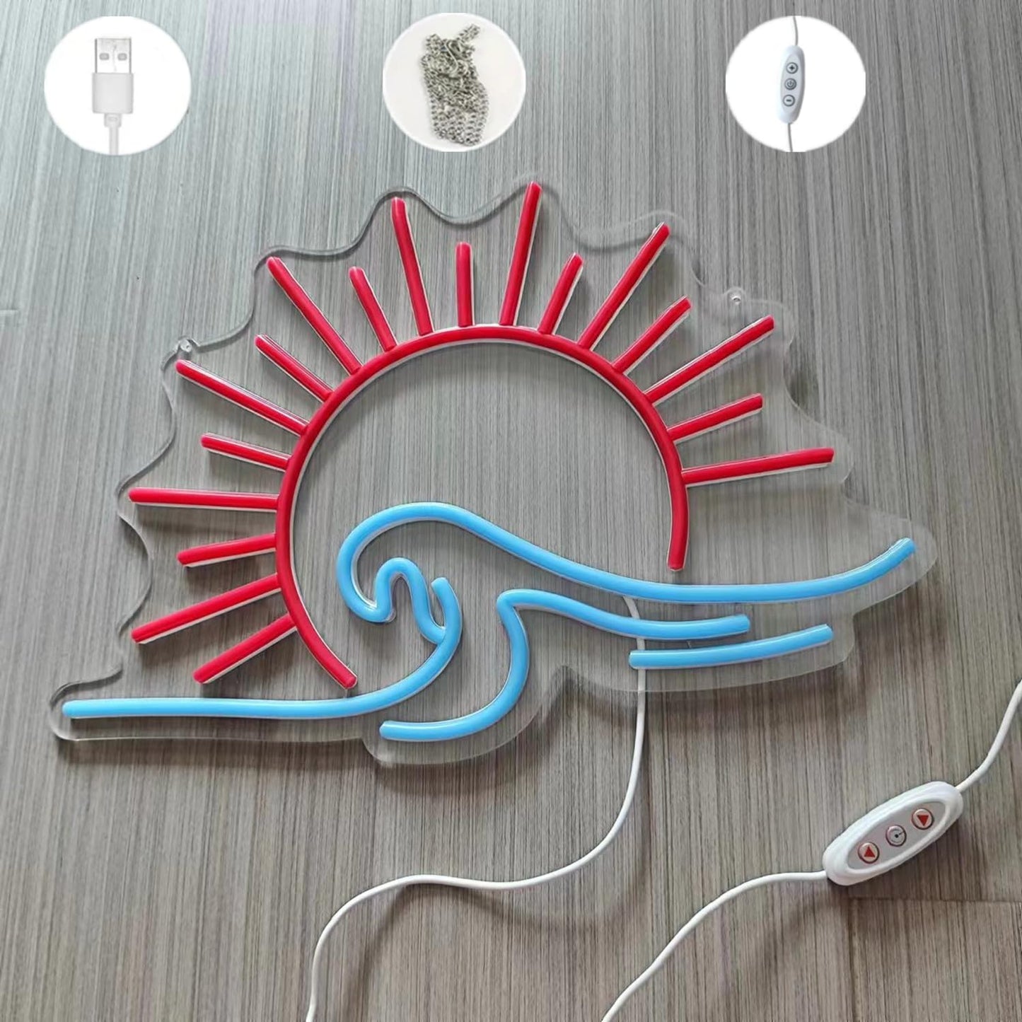 HFHungkeong Sunrize Wave Neon Signs for Wall Decor,LED Arylic Neon Wave Sign with Dimmable Switch,Game Neon Light for Kids Bedroom Gaming Room Dorm Home Bar Man Cave Gifts,16.1x11.4In/41x29CM