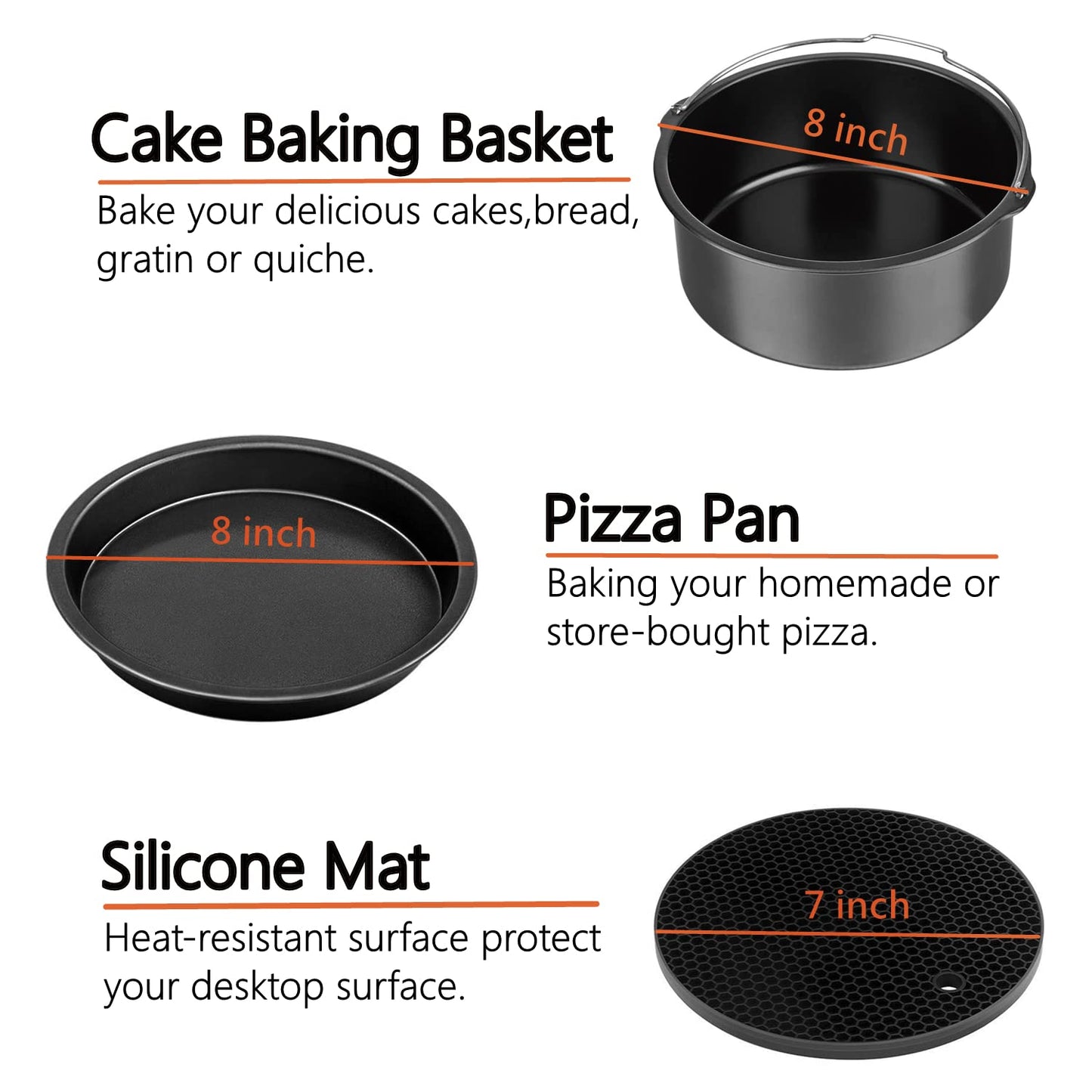 18 PCS Air Fryer Accessories, 8 Inch XL Deep Fryer Accessories Compatible with Gowise USA Phillips Ninjia Cosori Cozyna Air Fryer, Fit 3.6QT- 6.8QT Air Fryer with Cake Pan, Pizza Pan, Air Fryer Liner
