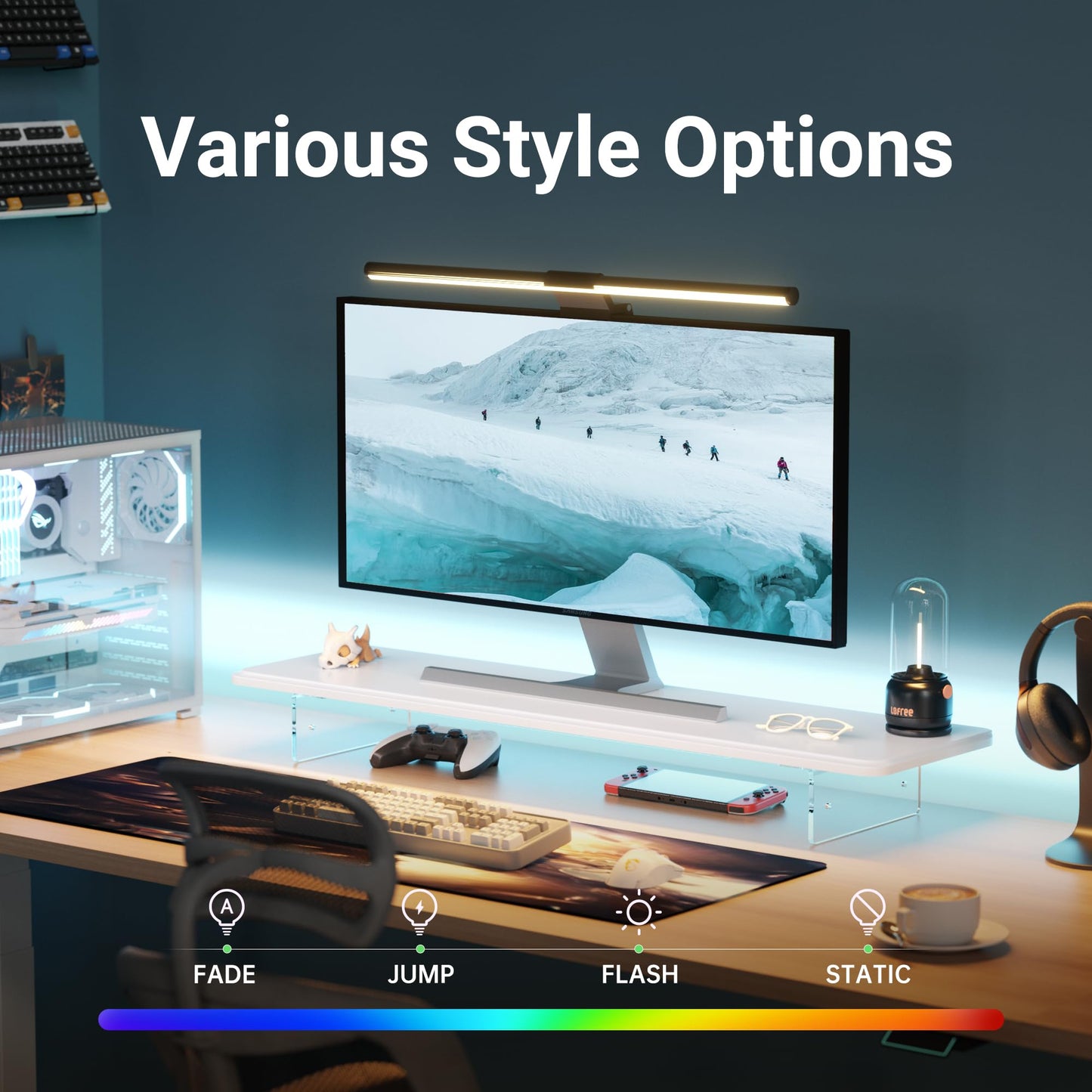AFOOYO Monitor Stand Riser,31.5-Inch LED Light Wood Computer Monitor Stand with Adjustable Acrylic Legs,Desk Accessories Desktop Organizer Stand for, Computer,Laptop,Printer,PC TV Screen Riser,White