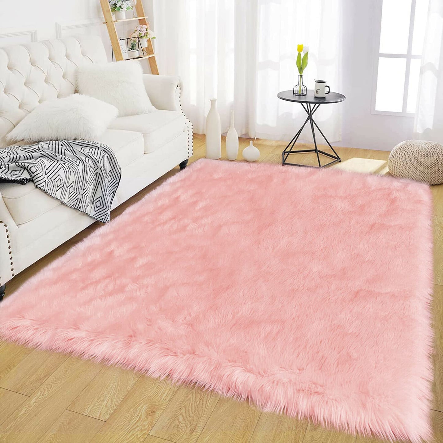 Latepis Pink Rugs for Living Room Area Rug 6x9 Faux Sheepskin Fur Rug for Bedroom Entertainment Room Sofa Floor Fuzzy Rug Shag Rug for Girls Room Luxury Home Decor