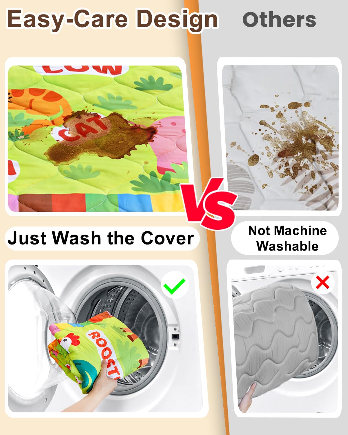 Beavtaens Foam Baby Play Mat 50x50, Removable and Machine Washable Cover, Thicken Cushioning Playmat and Perfect for Playpen, Non-Slip Bottom, Easy to Clean for Infants, Toddlers & Babies(Farm)