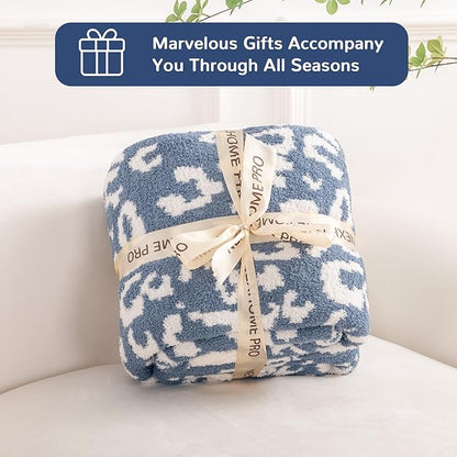 NEXHOME PRO Leopard Soft Blanket, Fuzzy Throw Blanket for Couch Bed Sofa Picnic, Knit Blankets for Women Gifts Blue 50 x 60 inches