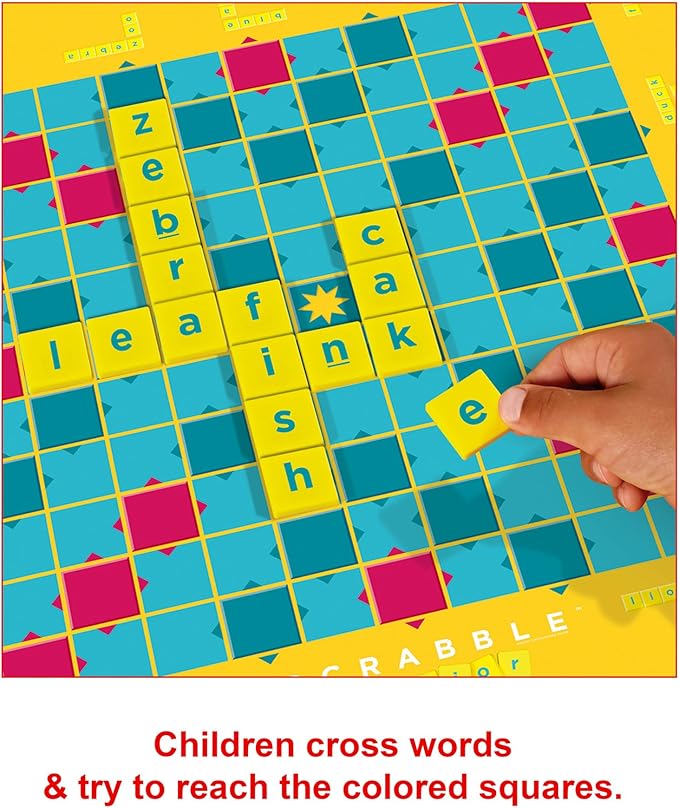 Mattel Games Scrabble Junior Kids Crossword Game with 2-Games-in-1 2-Sided Game Board for 2 to 4 Players Ages 6 to 10 Years Old Y9667