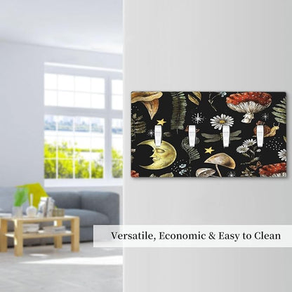 Nature Plant Botanical Daisy Mushroom Snails And Moon Quad Gang Toggle Light Switch Cover 4-Gang Wall Plates Decorative Electrical Switchplate for Home Bedroom Art Decorate