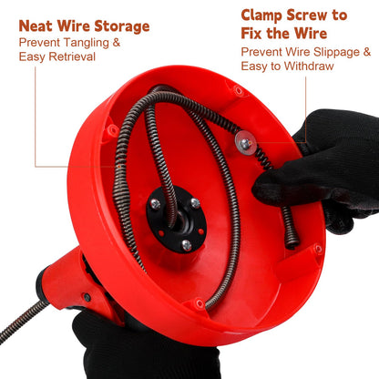 35 FT Double Mode Drain Snake Tools, 11-in-1 Drain Auger for Sink and Drain Unblocking, Plumbing Snake for Kitchen, Bathrom and Shower Sink, Snake for Real DYIs (Red)