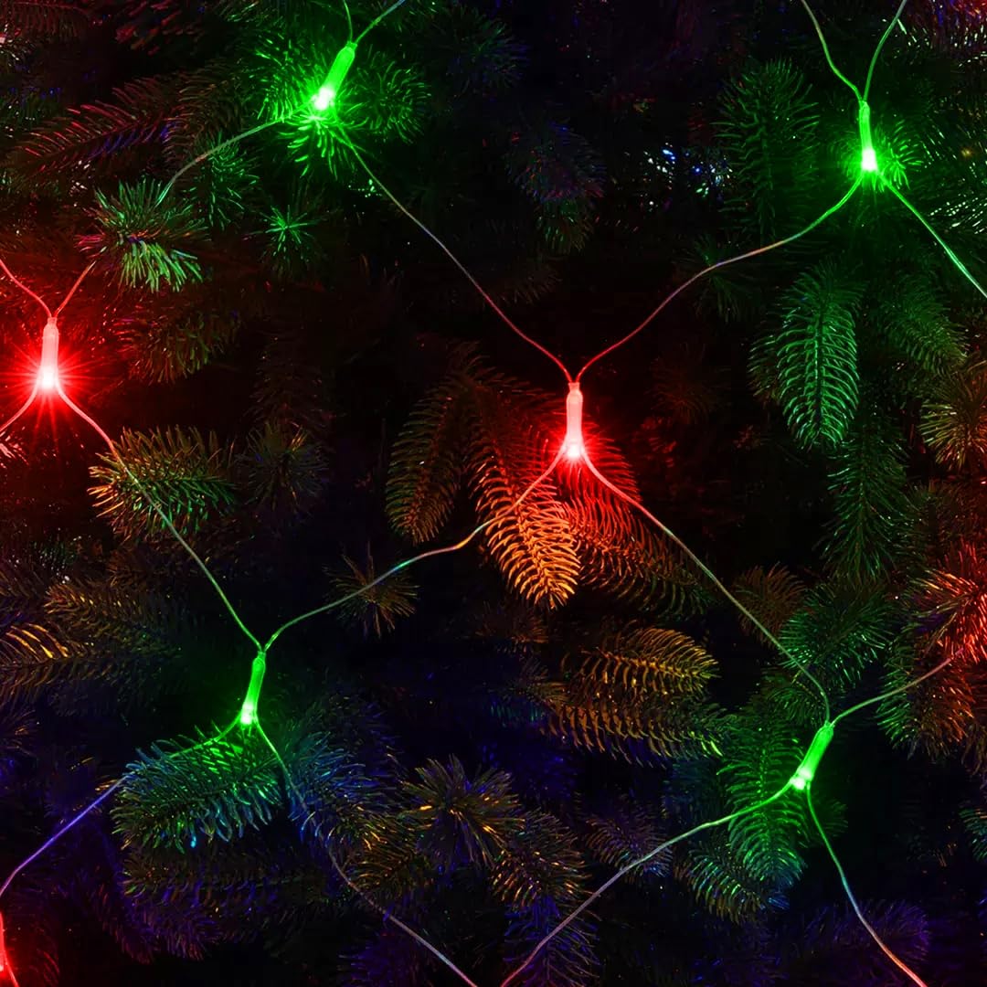 198 LED Christmas Net Lights Plug in, 9.8 FT x 6.6 FT Red Green Waterproof Net Lights Outdoor, 8 Twinkle Modes Mesh Fairy Light for Xmas Tree Bush Garden Ceiling Holiday Decoration