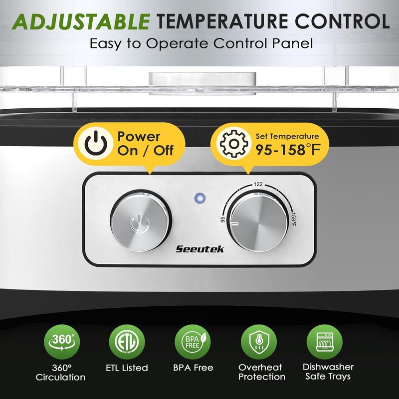 Food Dehydrator Machine - 5 BPA-Free Trays with Adjustable Temperature Control | Perfect for Jerky, Fruits & Veggies