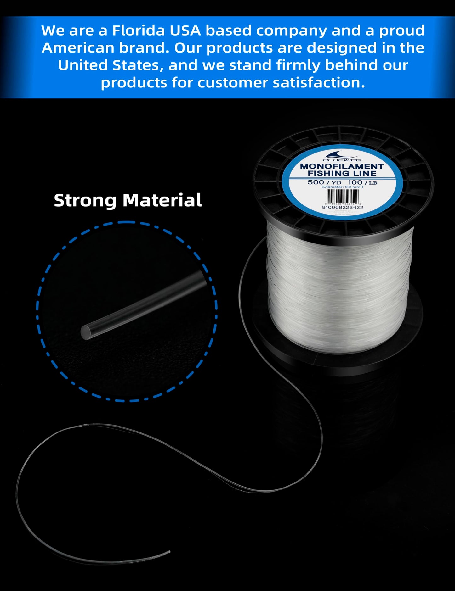 BLUEWING Monofilament Fishing Line Dia. 0.9mm 100 lbs 500 Yards Invisible Thin Diameter Mono Fish Wire String, Clear