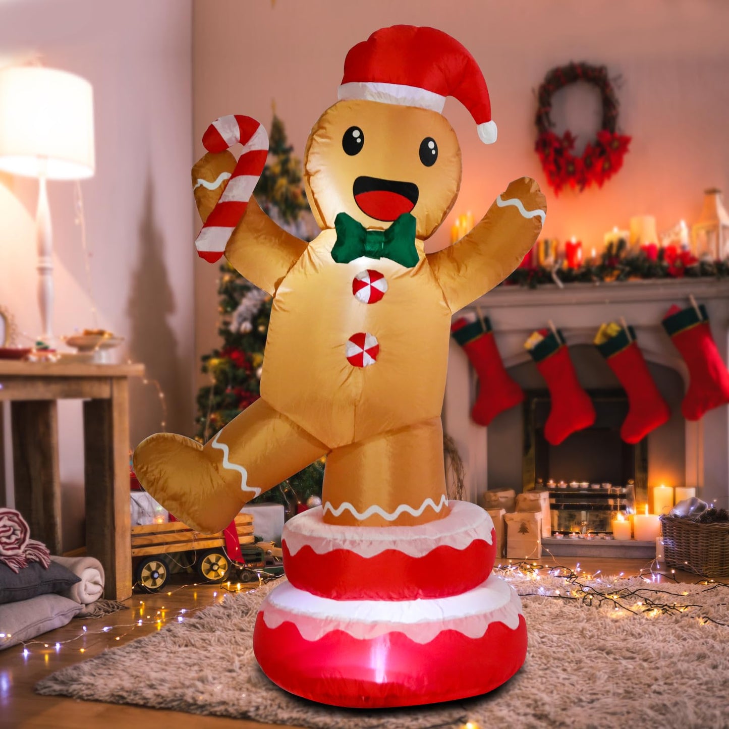 Christmas Inflatables Outdoor Decoration Inflatable Animated Rotating Gingerbread Man Giant Outdoor Indoor Blow Up LED Lighted Up Yard Lawn Garden Home Party Decor