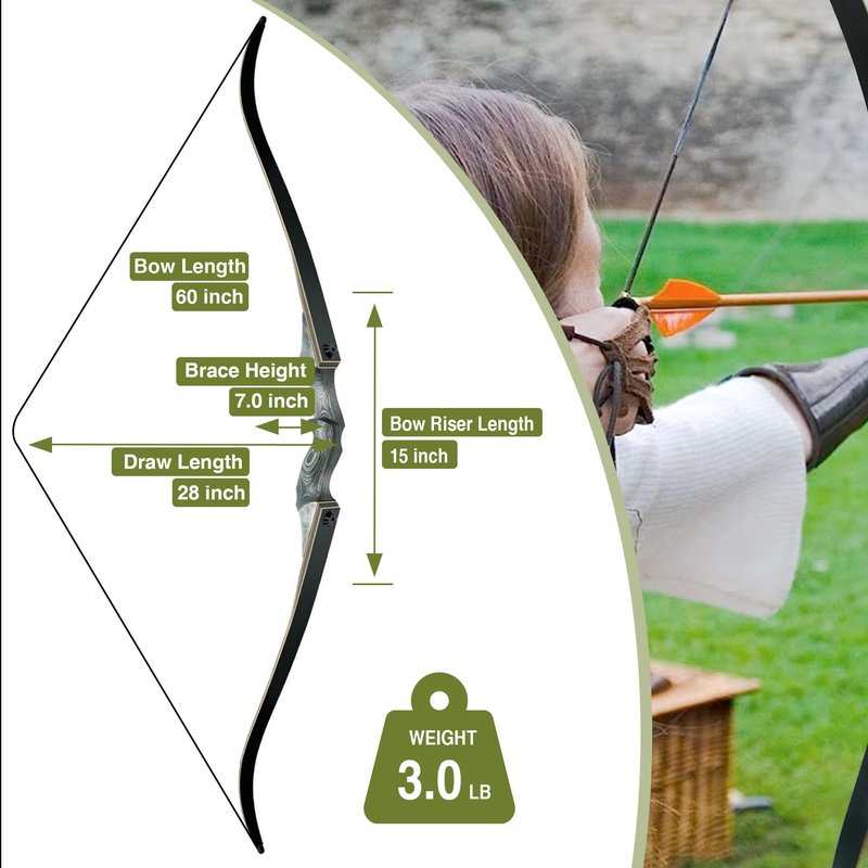 Black Hunter Takedown Recurve Bow, 60" Right Handed with Ergonomic Design for Outdoor Training Practice (60 lb, Right Hand)