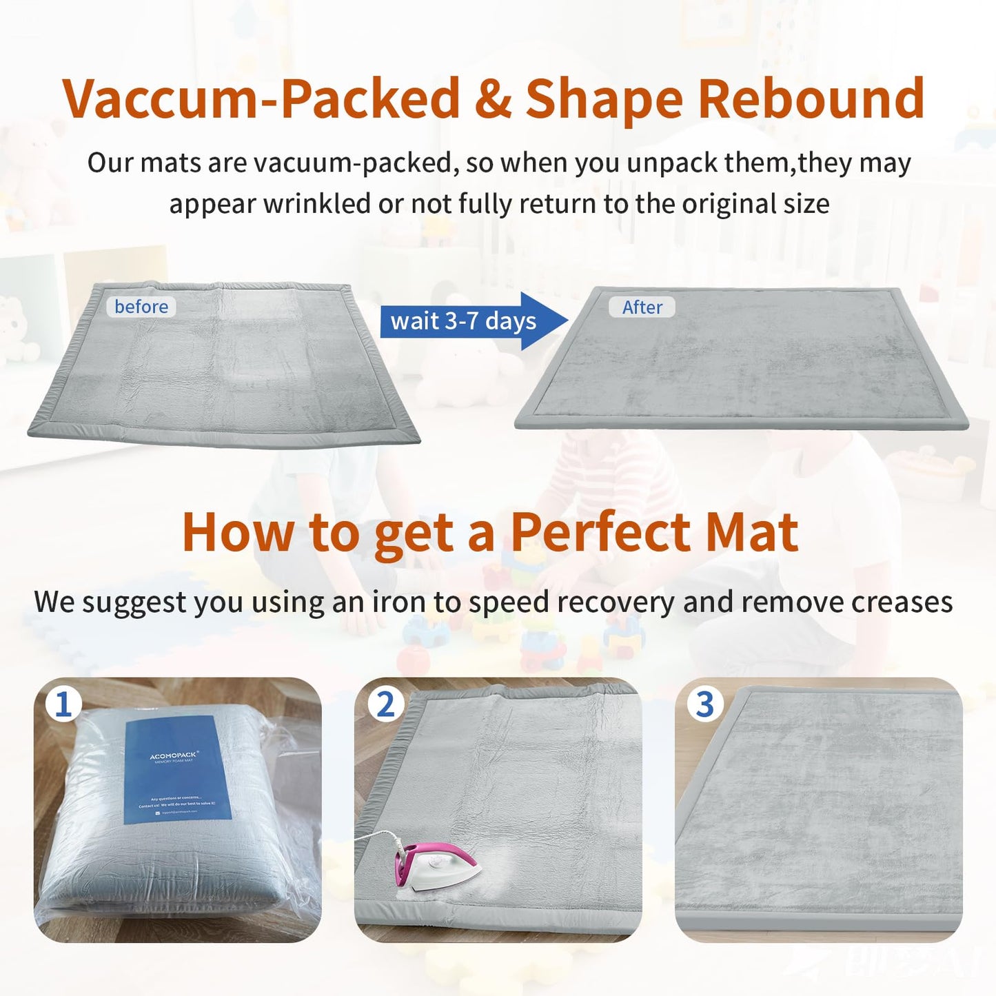 ACOMOPACK Baby Play Mat for Floor,1.3" Thick Memory Foam Area Rug for Living Room,Soft Velvet Crawling with Non-Slip Bottom for Kid,Toddler,59"×71" Tummy Time Nursery Rugs,Yoga（Light Grey）