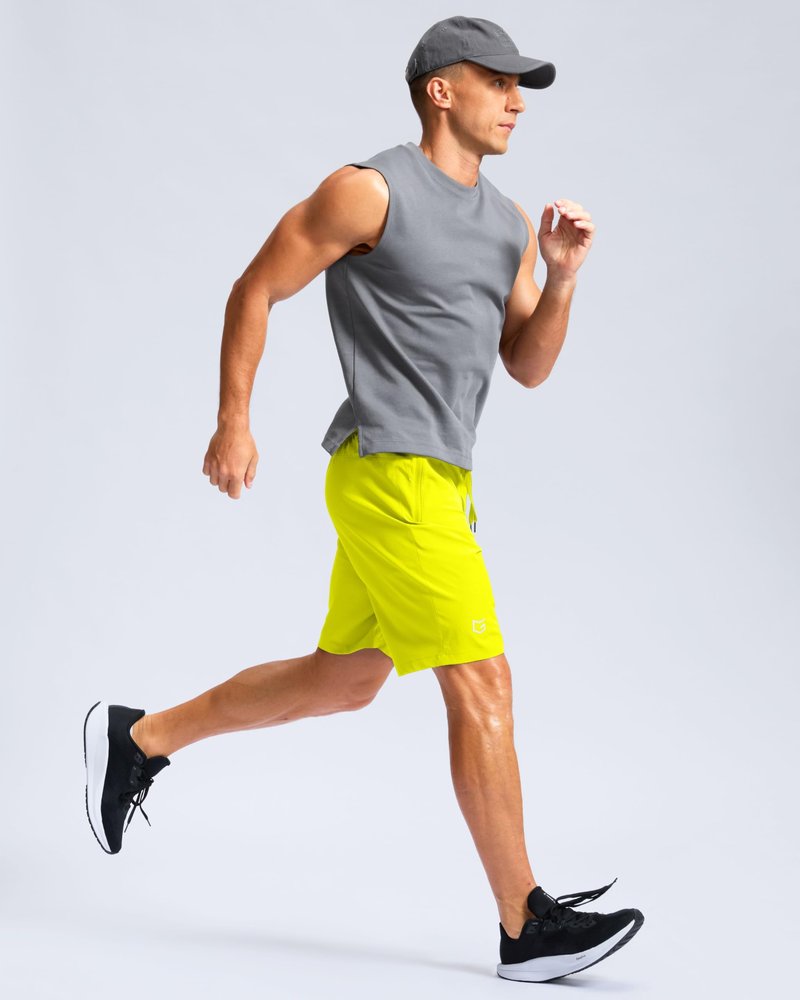 G Gradual Men's Athletic Running Shorts with Zipper Pockets Quick Dry 7"/ 5"/ 9" Workout Gym Shorts for Basketball Hiking(Fluorescent Yellow,9S)