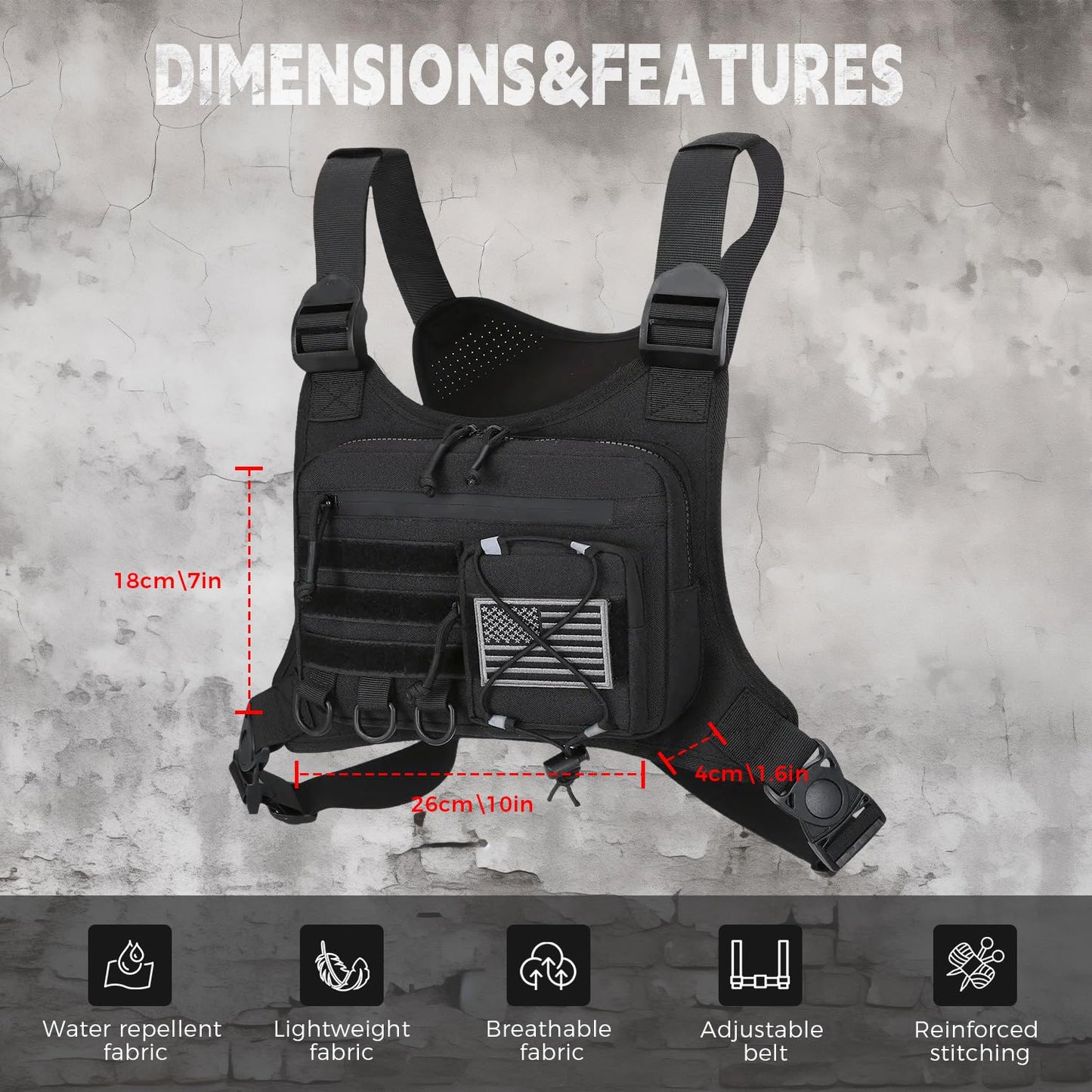 koculemi Outdoor Sports Chest Bag for Men, Chest Vest Holster Fits Most Pistols, Adjustable EDC Travel Chest Pack for Running, Hiking, Workouts (Camo)