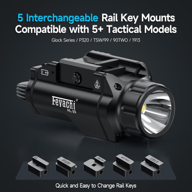 Feyachi Tactical Flashlight - 1500 Lumens Rail Mounted Flashlight, with 5 Interchangeable Picatinny Rail Adapters, Fits Multiple Models, IPX7 Water-Resistant Pistol Light