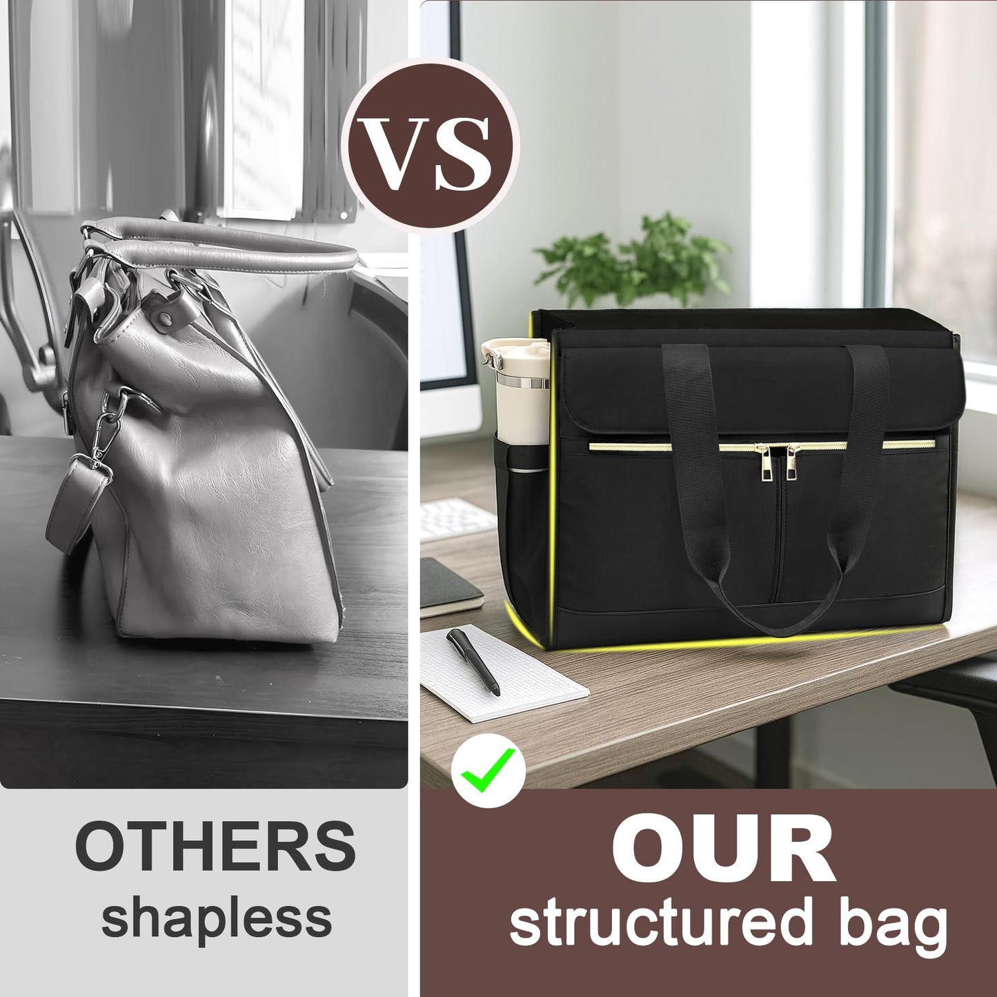 PASMAN Laptop Bag for Women 15.6 Inch, Work Bags for Teacher & Nurse with Compartments, Professional Office Computer Handbag(Black)