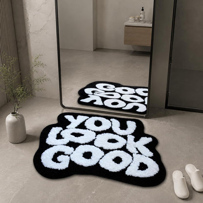 Bathroom Rug Mat 25"x21": Funny Aesthetic Tufted Bath Rug, Soft Absorbent Microfiber Bath Carpet with Non-Slip Rubber Backing; Machine Washable Bath Mat for Tub Shower, 2.1'x1.75', Black White