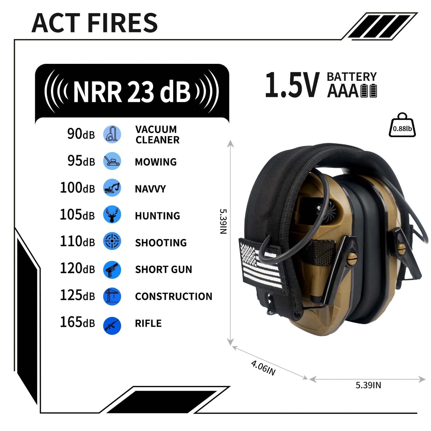 YYTDDUUU Electronic Shooting Ear Protection Earmuffs, 5X Sound Amplification Headphones with NRR 23dB Active Noise Reduction for Hunting & Gun Range（Brown）