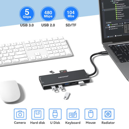 USB C Docking Station Dual Monitor for Dell/HP/Lenovo/Surface Laptop, 14 in 1 Triple Display Hub Multiple Adapter, Dongle with 2 HDMI 4K+VGA+5 Port+100W PD Charger+Ethernet+SD/TF+Audio
