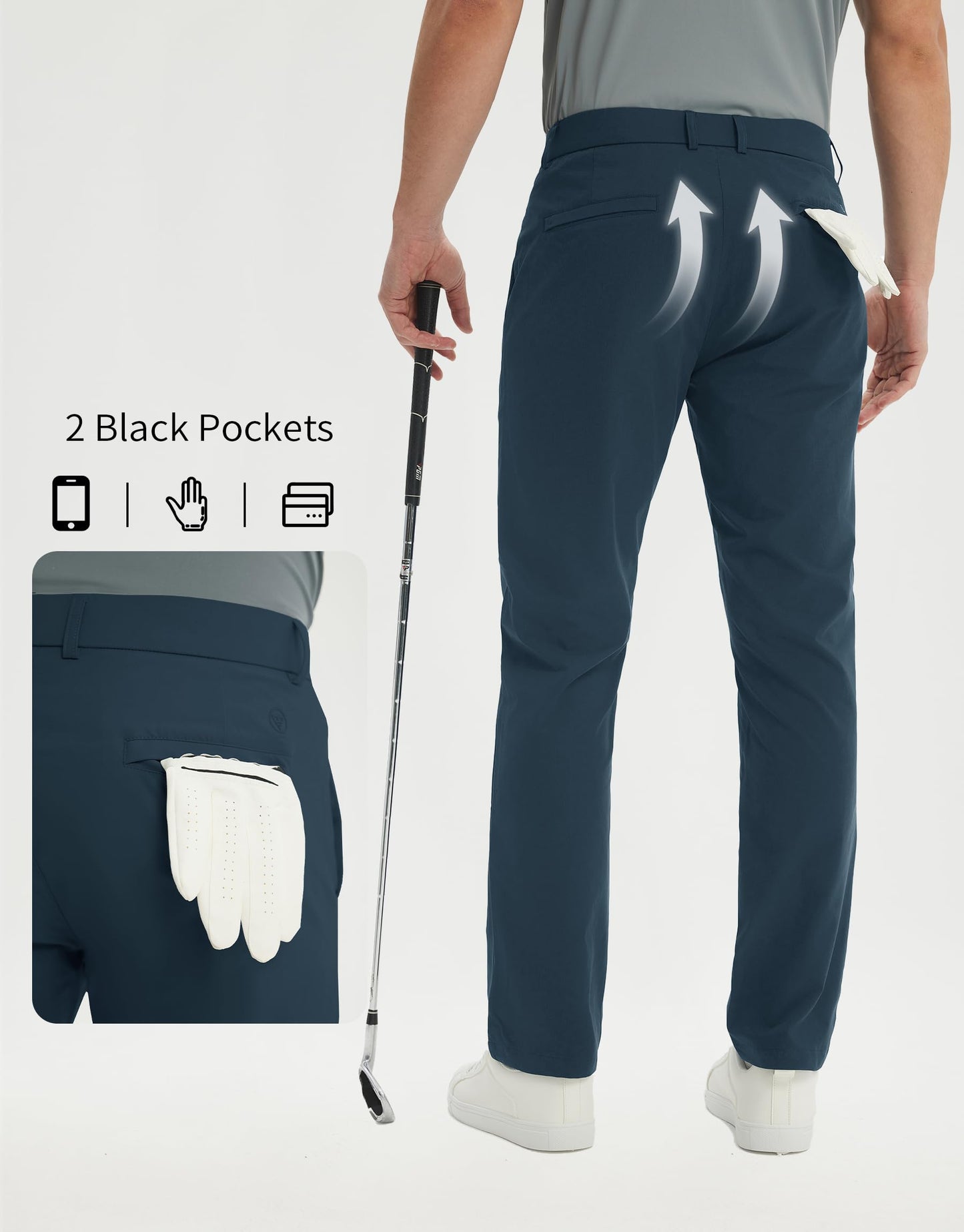 M MAELREG Men's Stretch Golf Pants 30"/32"/34" Inseam Lightweight Work Dress Pants Quick Dry Casual with Pockets Navy