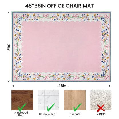 yueyaer Office Chair Mat for Hardwood/Tile Floor, 36"x48"Desk Chair Mat for Rolling, Non Slip Under TPR Backing Low-Pile Rug(Pink Bow Flower EA)
