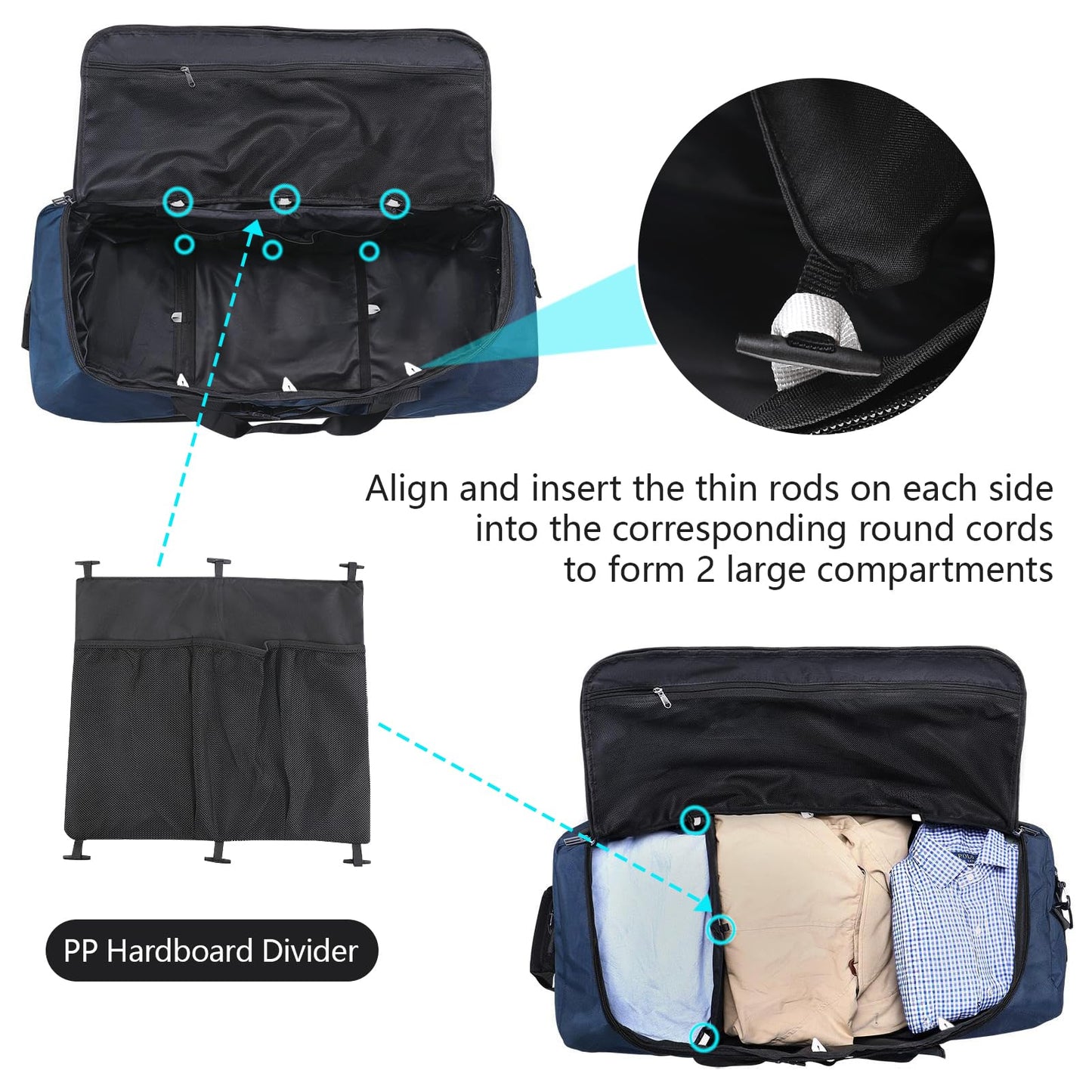 Vrtisa 110L Expandable to 140L 32” Foldable Oxford Soft-Sided Rolling Duffle Bag with 2 Heavy-Duty Wheels,2 Large Compartments,Adjustable Shoulder Strap and Attached Organizer Pouch,Navy Blue