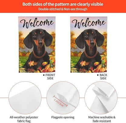 Dachshund Fall Pumpkin Fall Dog Garden Flag Welcome Party Outdoor Outside Decorations Picks Home House Garden Yard Decor 12x18 Inch