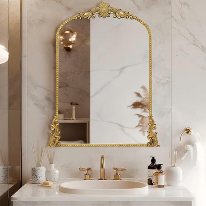 Growsun Vintage Gold Arched Mirror, 24’’x36’’ Antique Baroque Ornate Wall Mirror Decor with Full Metal Frame for Fireplace/Entryway/Living Room/Bathroom
