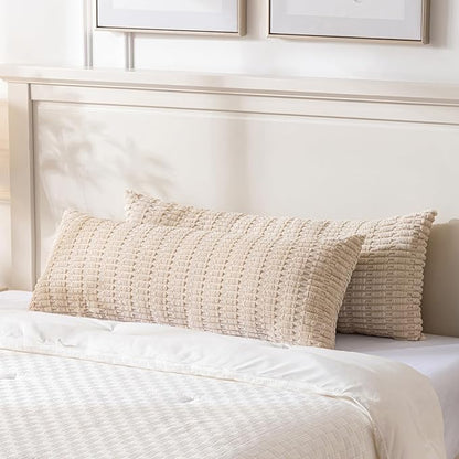 Fancy Homi Tan Long Body Lumbar Decorative Throw Pillow Cover 20x54 Inch for Bed Couch Bedroom Bench, Soft Corduroy Rectangle Solid Pillow Case 50x137 cm, Beige Rustic Farmhouse Boho Room Decor