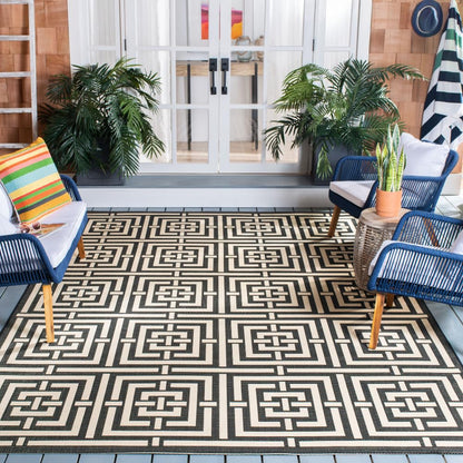 SAFAVIEH Courtyard Collection 9' x 12' Black/Bone CY6937 Indoor/ Outdoor Splashproof Easy Scrubbing Patio Backyard Mudroom Area Rug