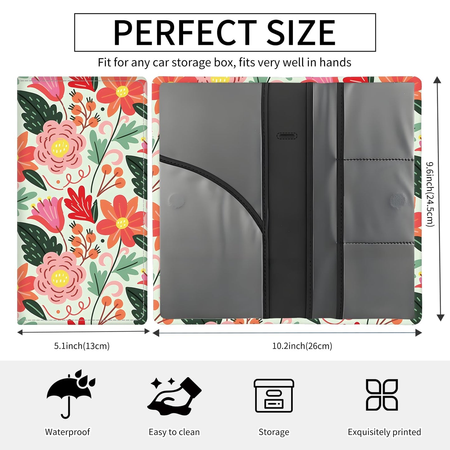 BAUCIWLD Premium Car Registration and Insurance Card Holder, Cute PU Leather Car Document Holder, Vehicle Glove Box Car Organizer with Magnetic Closure for Driver License, Cards Bright Exotic Floral