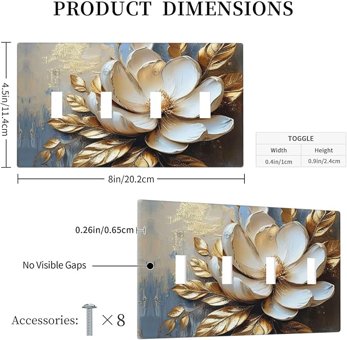 Decorative Art Light Switch Covers Gilded Bloom Quad Toggle 4 Gang Wall Plate Switch plate Electrical Faceplate for Home Decor