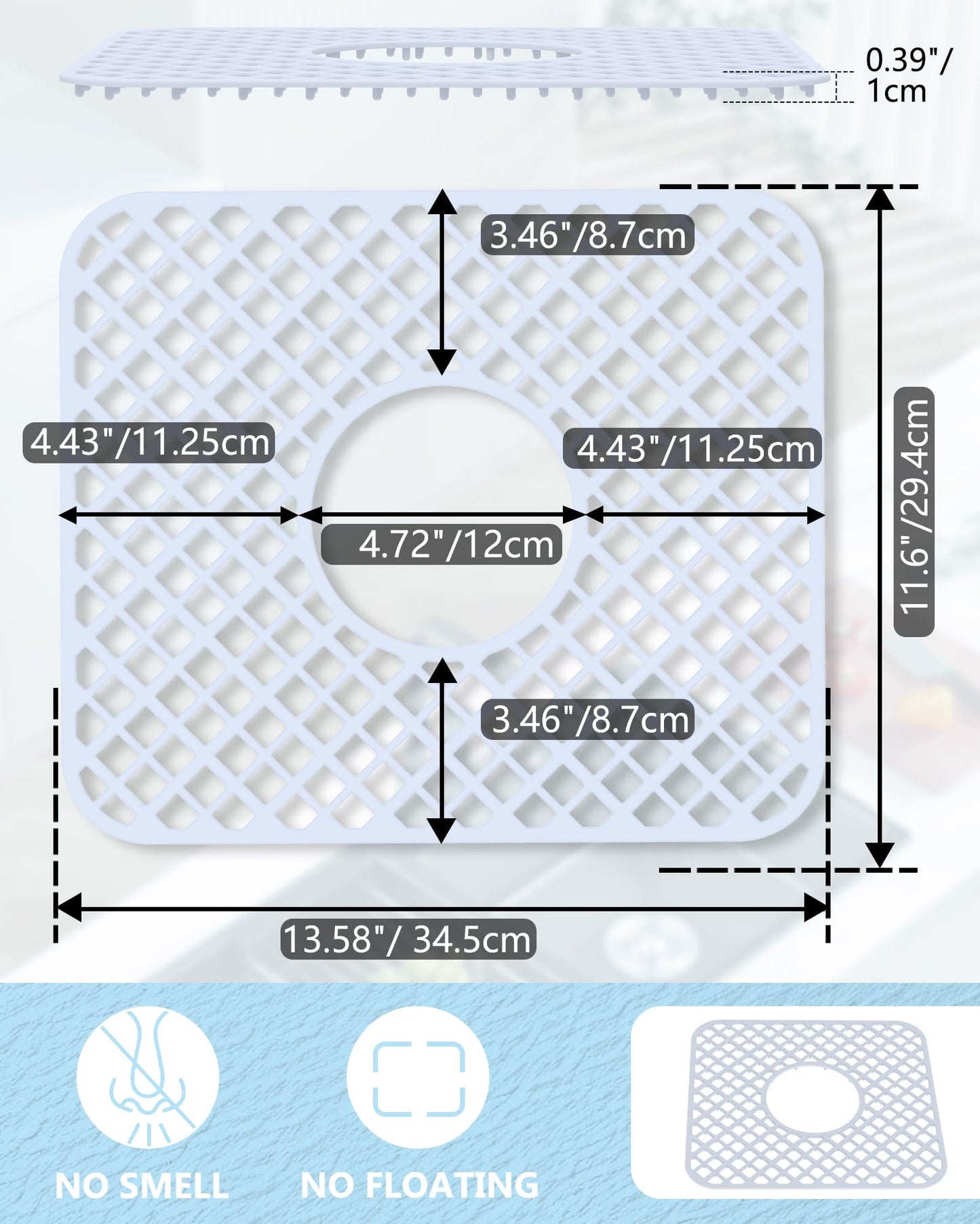 BEHOK 2 Pack Silicone Sink Protector for Kitchen Sink, Trellis Pattern 13 x 11 inches Sink Grid Mat Silicone Protectors, Center Drain, White