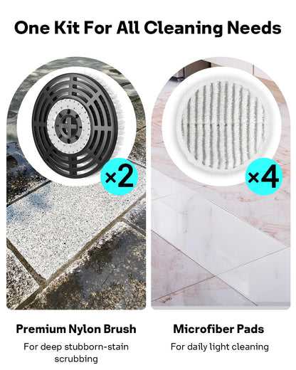 Leemone Steam & Scrub Mop Replacement Pads for Shark S8001 S8002BRN S8200 S8201 S7001 S7201 Series, Heavy Duty Scrub & Daily Clean Kit, Washable Reusable (2 Brush Heads + 4 Microfiber Pads Refills)