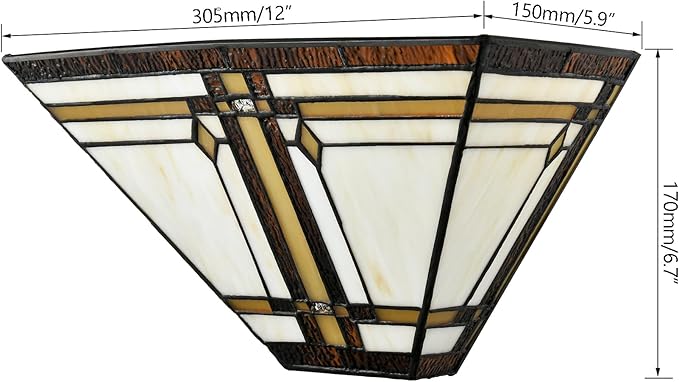 Tiffany Style Wall Sconce Lamp 12-Inch Stained Glass Sconces Wall Lighting Vintage Brown Stained Glass Wall Light Fixtures for Hallway Corridor Bedroom Living Room