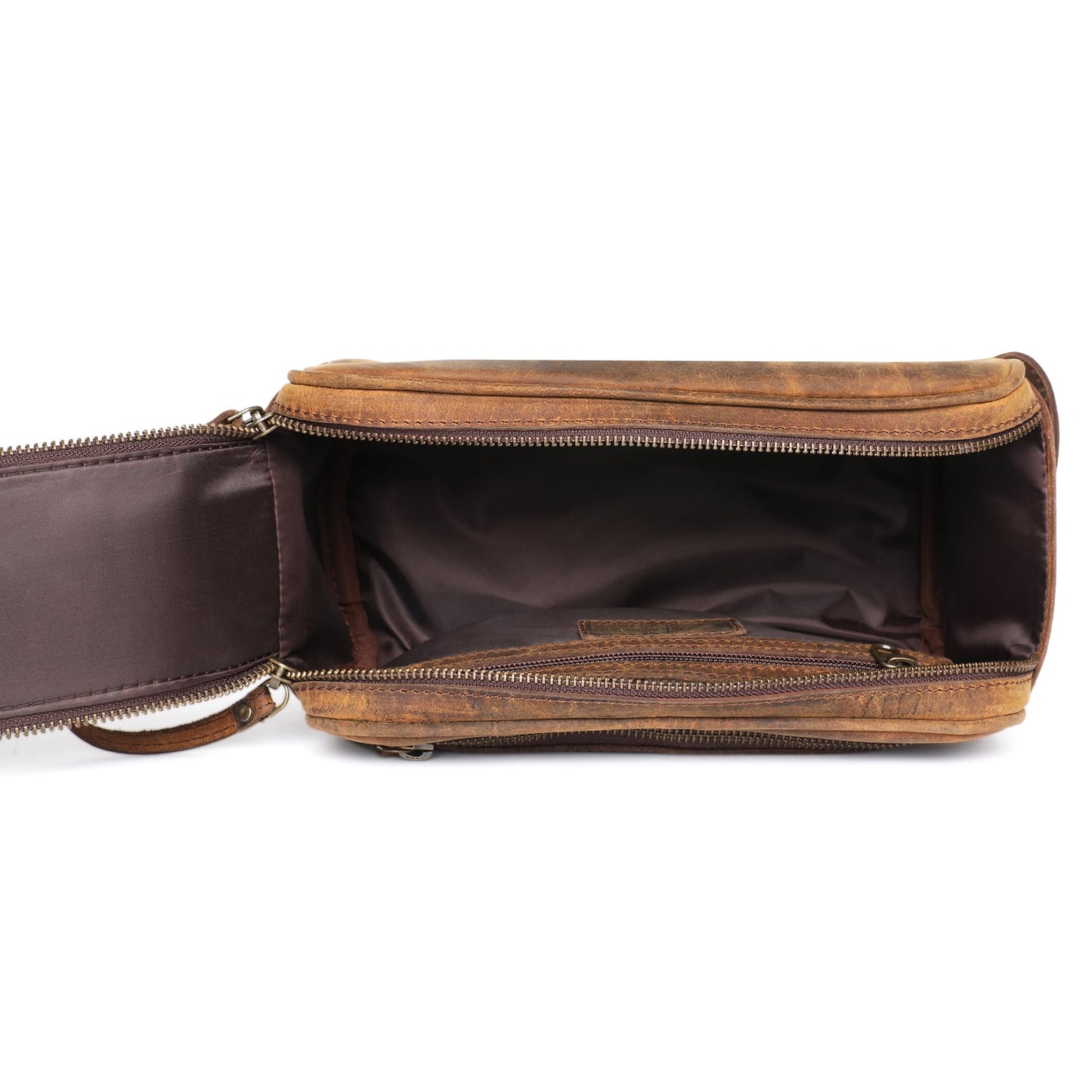 Autentico Leather Toiletry Bag for Men – Genuine Leather Dopp Kit, Travel Organizer for Grooming Essentials, Large Shaving Kit Pouch, Durable Distressed Brown Gift for Men
