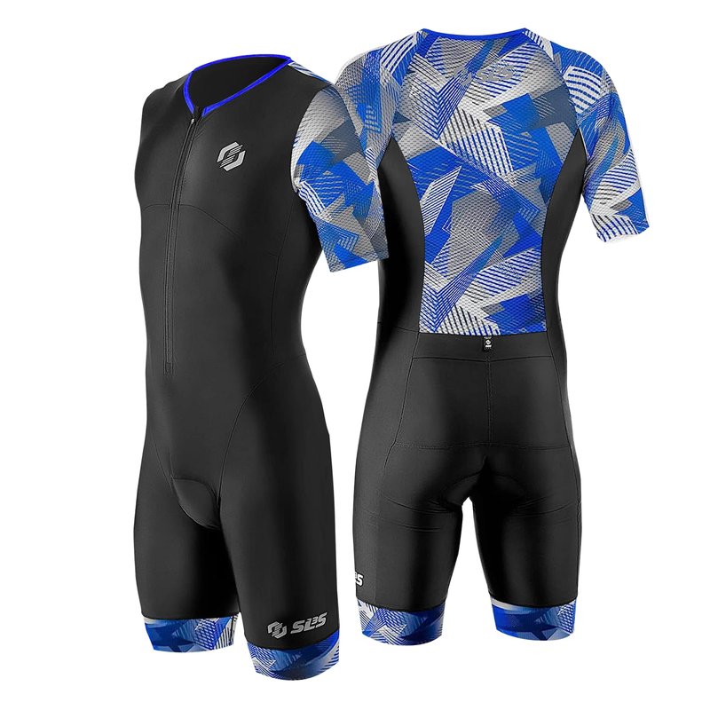 SLS3 Triathlon Suits Mens - Aerodynamic Sleeved Tri Suit Men – Lightweight Trisuit with Premium FX Fabrics - 2 Pockets (Black/Red Geo, Medium)