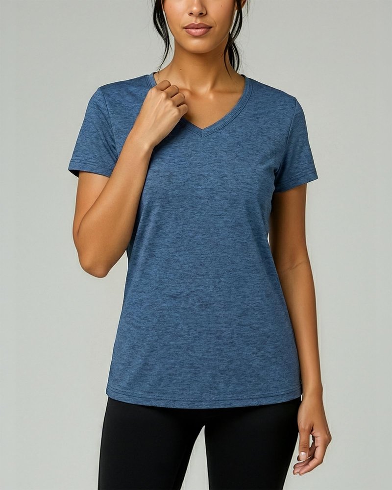 Real Essentials 5 Pack: Women's Dry-Fit Short Sleeve V Neck T Shirt Workout Fitness Yoga Top Tee, Set 8, L