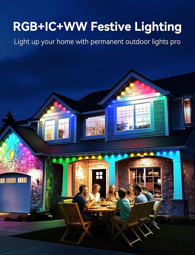 Permanent Outdoor Lights for House, 120ft with 88 Smart IC+RGBCW LED Lights, IP67 Waterproof Eaves Light for Daily Christmas Decorations, Work with Remote, APP, Alexa, White