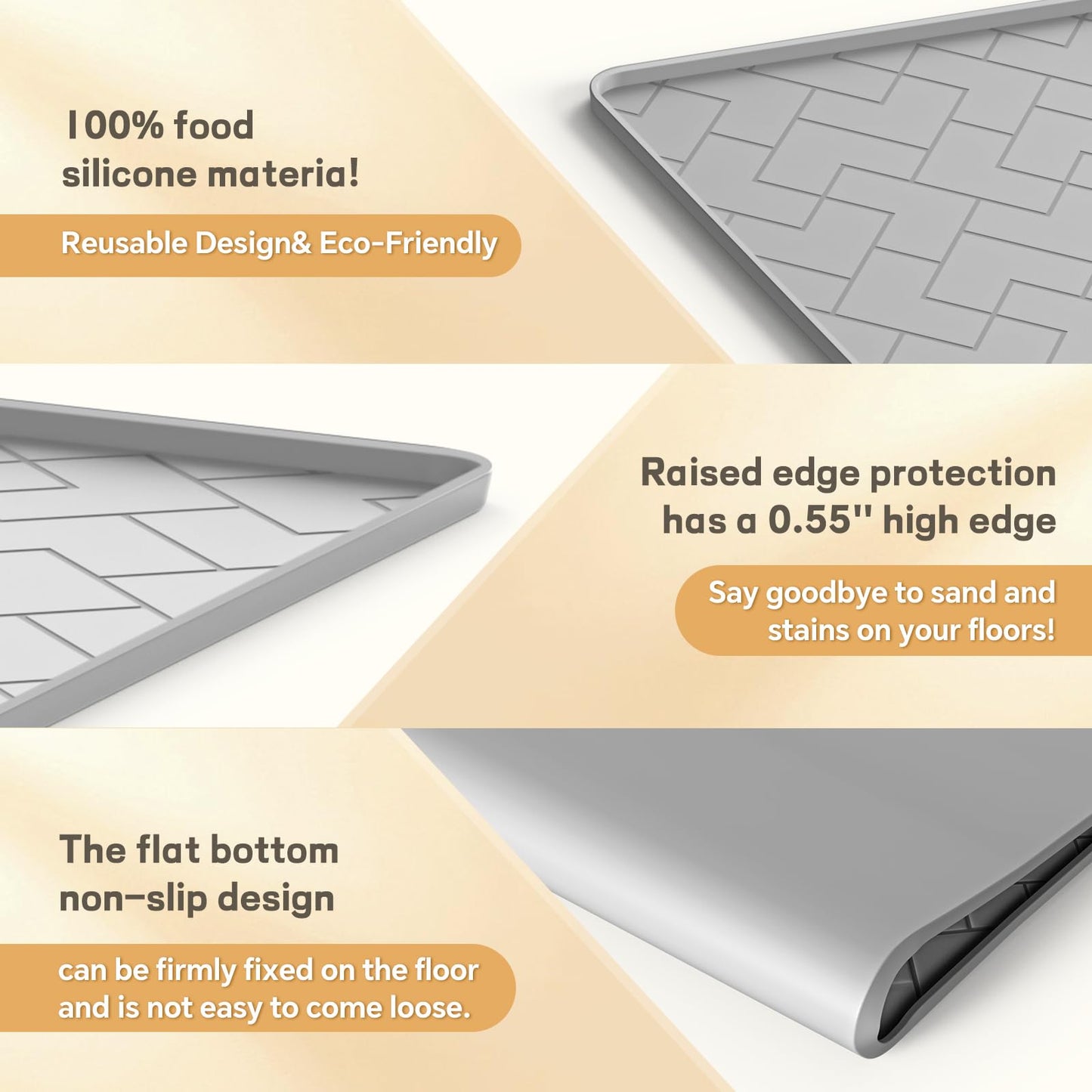 Silicone Cat Litter Mat for litter box Large 34" X 22"-Easy to Clean Cat Litter Trapping Mat, Waterproof, urine-proof and non-slip to keep the floor clean and tidy（Gray）