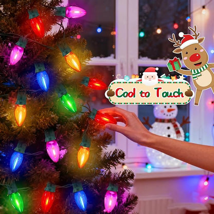 C7 Multicolor LED Christmas Lights Outdoor, 25Ft LED Colored Christmas Tree Lights Waterproof with 25+2 LED Bulbs for Indoor Outdoor Christmas Decorations for Light up Christmas Tree Home Yard, 0.6W