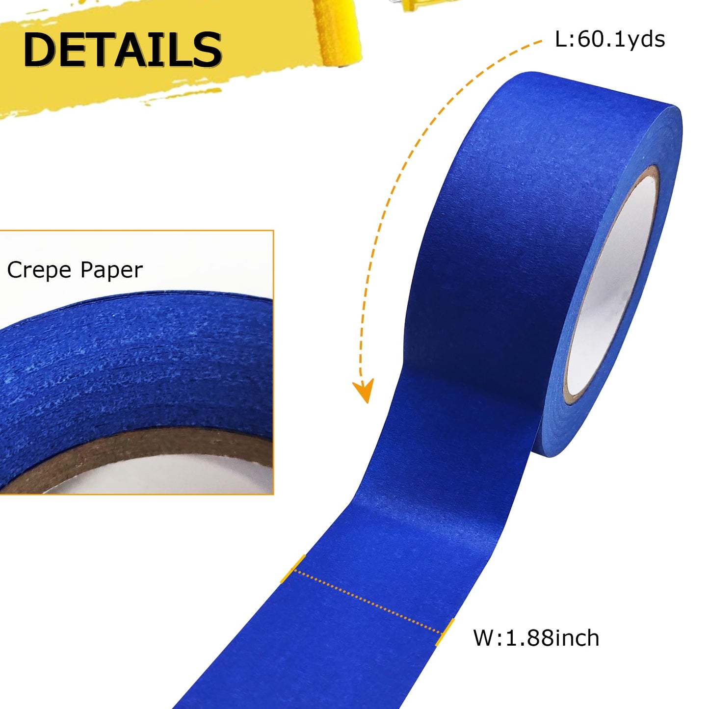 Professional Painters Tapes 2 Inch Wide (1.88 In x 60.1 Yds x 6 Rolls =360.6 Yds ), Blue Masking Tape, Paint Paper Tape, Protects Surfaces, No Residue, Painter's Tape for Wall Painting, Canvas Edging