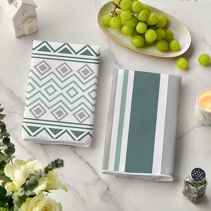 Artoid Mode Green Home Sweet Home Stripes Boho Spring Kitchen Towels Dish Towels
