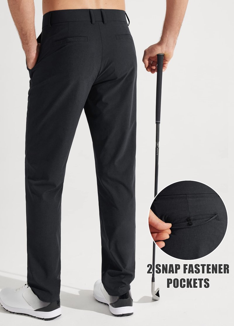 Libin Mens Golf Pants Classic Fit Stretch Work Dress Pants 32" Quick Dry Lightweight Business Casual Trousers Comfort Water Resistant, Black, 44W x 32L