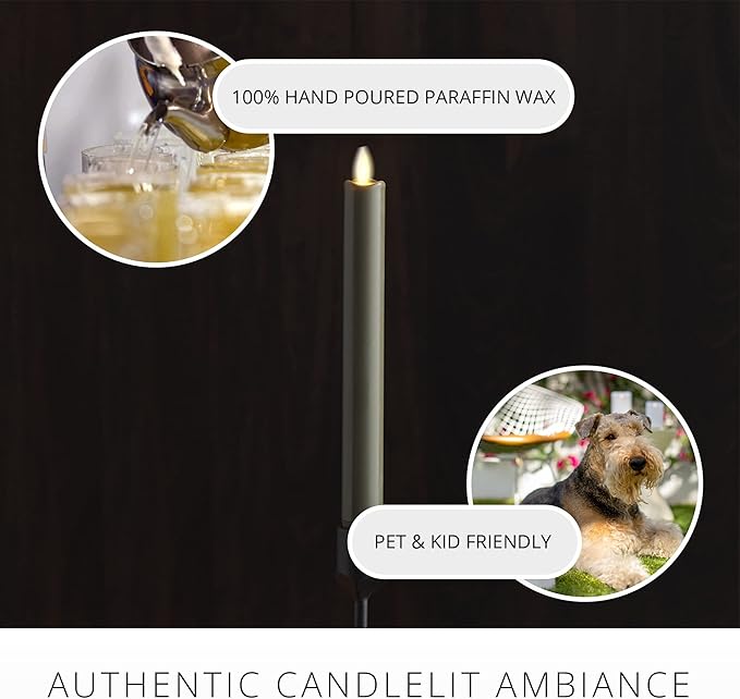 Luminara - Flameless Battery Operated Taper Candle - Stone Grey - Pack of 1-1x9.5 - LED Flickering Flame - Realistic Safe for Home Kids and Pets