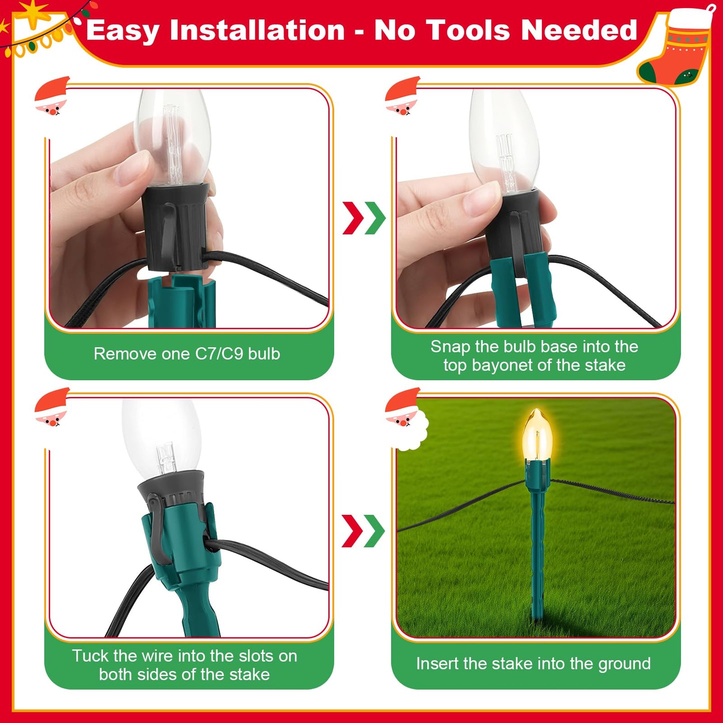 60 Pcs 7.5 Inch Christmas Light Stakes, Christmas Yard Stakes for C7 C9 Christmas Lights, Garden Path Walkway Holiday Decorations(Green)