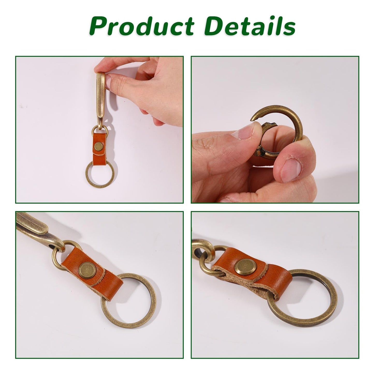 FREEBLOSS 4pcs Fish Hook Keychain Retro Leather Alloy Keyring U Shaped Keychain Mini Keychain for Women Men Handbags Backpacks Accessories, 2 Colors