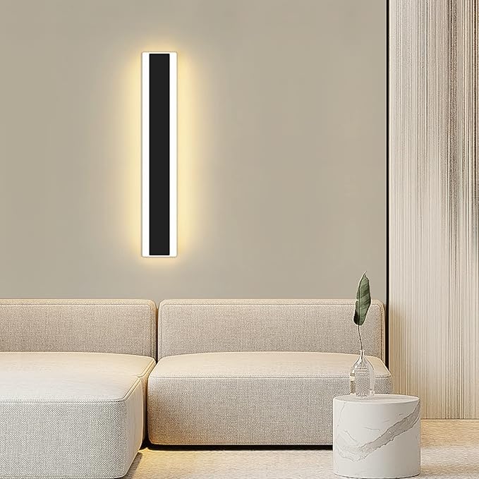 Modern 23.6inch Outdoor Wall Light, 3000K Black Acrylic Exterior Lighting Fixtures Wall Mount, Ip65 Waterproof Modern Porch Lights Outdoor Wall Sconce, Led Long Outdoor Lights for House Hard-Wired