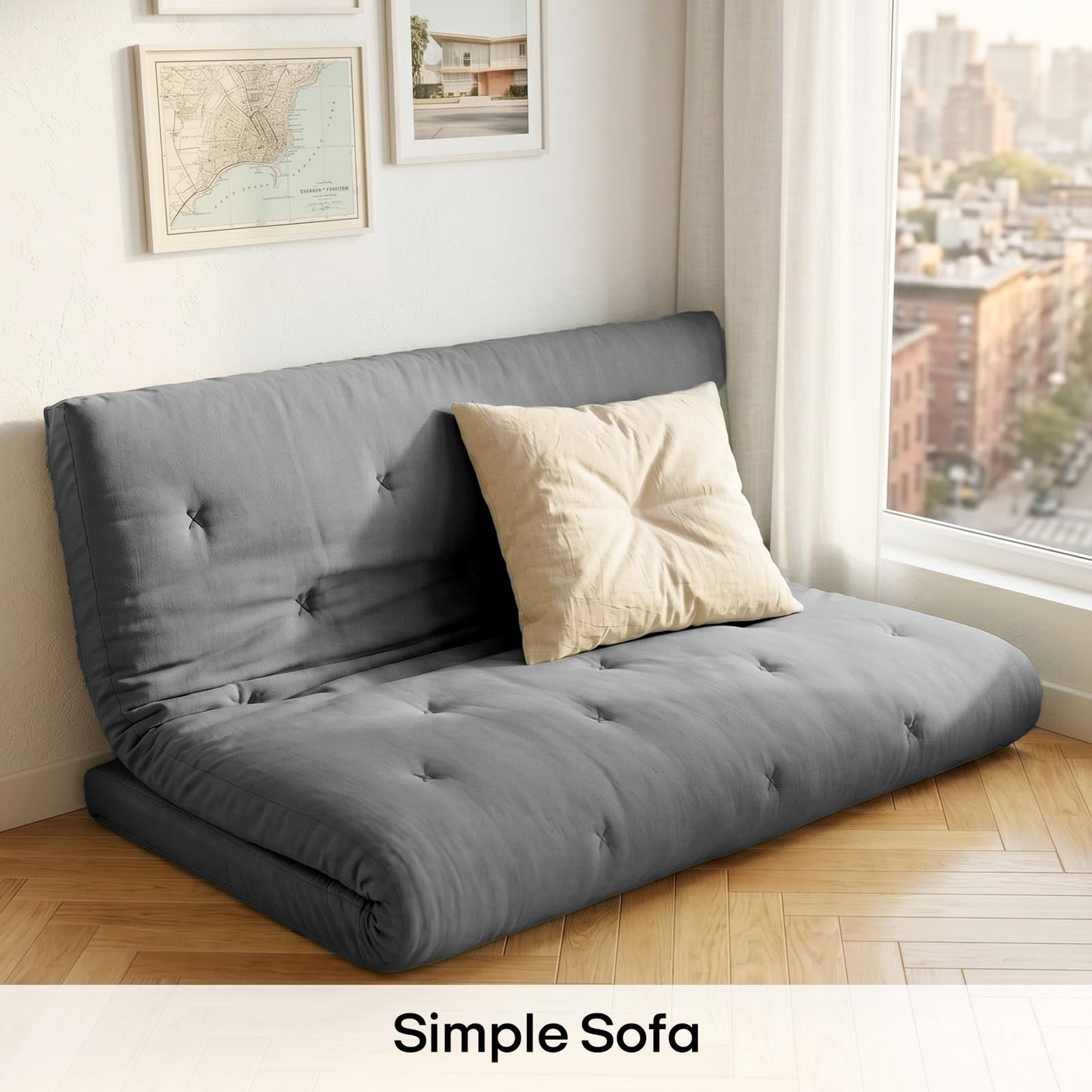 ZonLi Japanese Floor Futon Mattress Twin Size 75"x 39", 100% Cotton Cover 4'' Thicken Tatami Mattress, Foldable Sleeping Pad, Portable Dormitory Tatami Mat (Grey)
